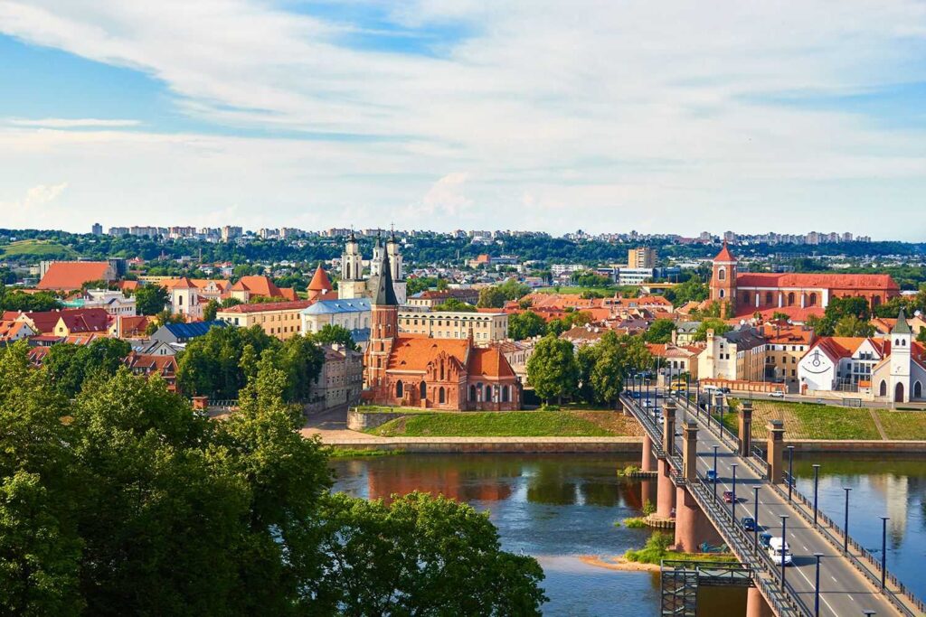 Incoming exchange student in Kaunas exploring the city during their Erasmus semester.